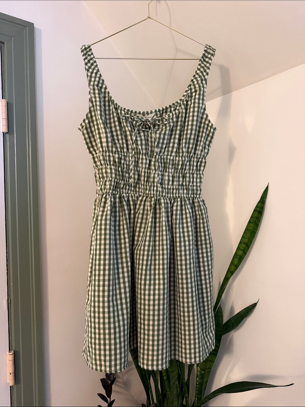 Green Gingham Smocked Mini Dress Very flattering!!